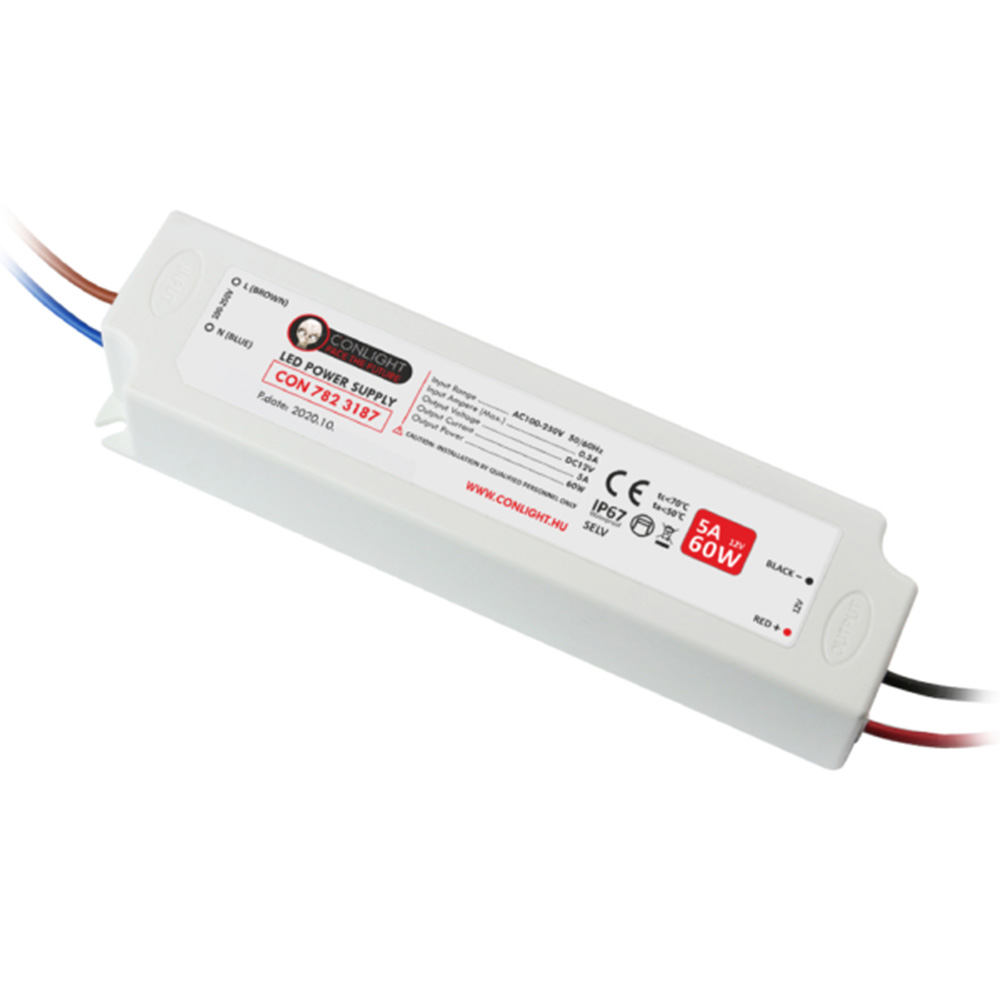 60 Watt, 5 Amper kültéri szerelhető vízvédett LED tápegység