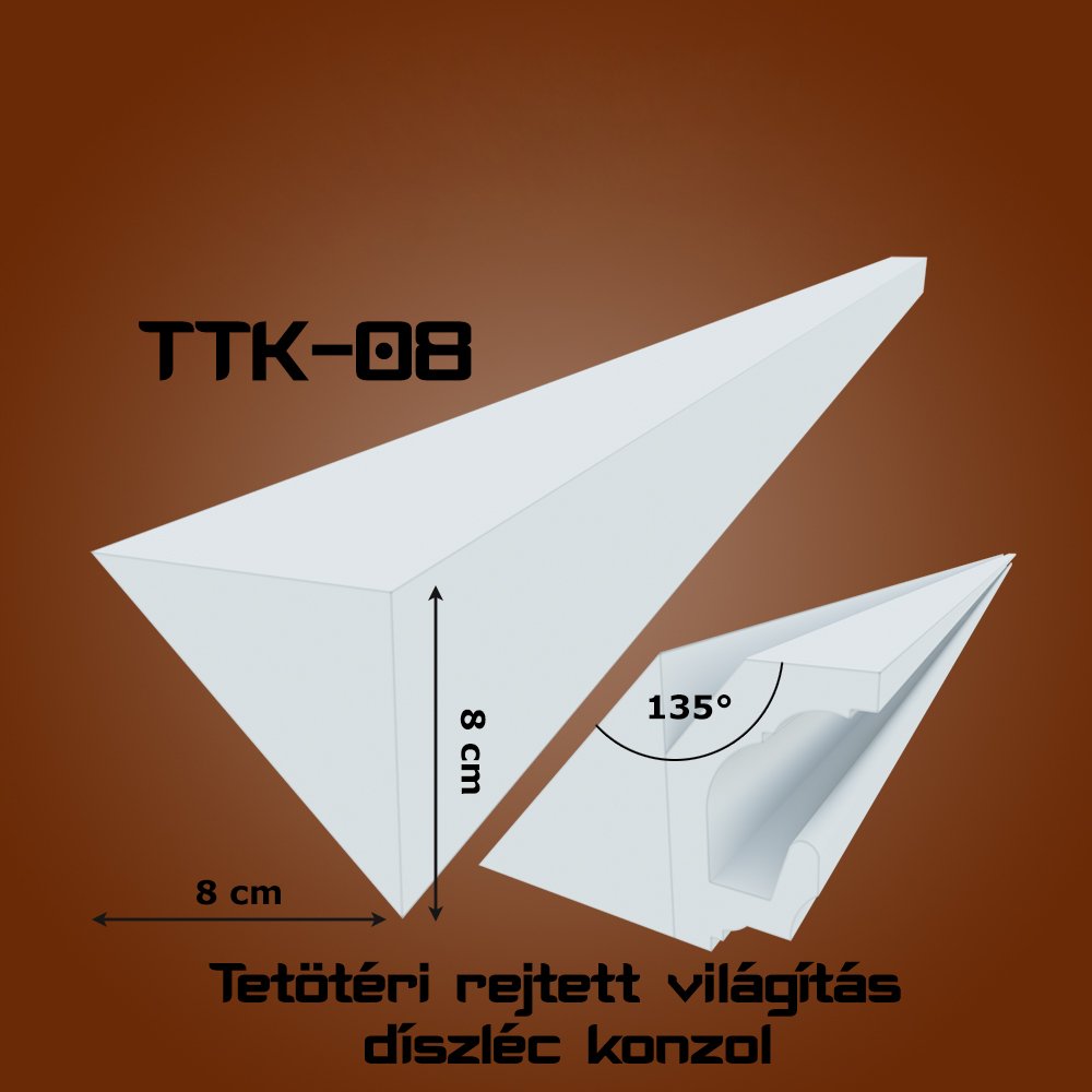 TTK-08 Rejtett világítás díszléc 135 fokos tetőtéri csatlakozás kialakításához
